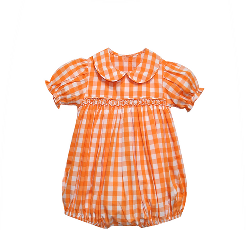 Hound Dog Orange/White smocked Girl Bubble