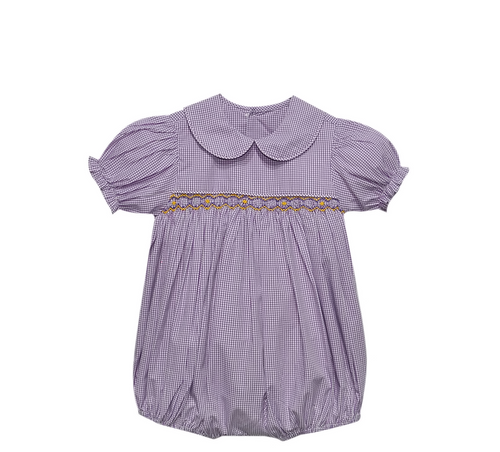 Tiger Purple/Gold Smocked Girl Bubble