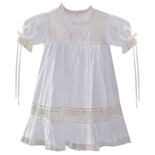 Hazel Dress - White with Cream Ribbon