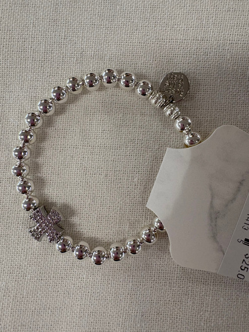 RIW Silver Bead Cross Bracelet