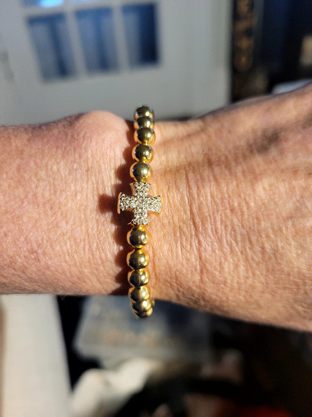 RIW Gold Bead with Gold Cross Bracelet