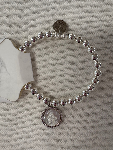 RIW Silver Bead Blessed Mother Bracelet