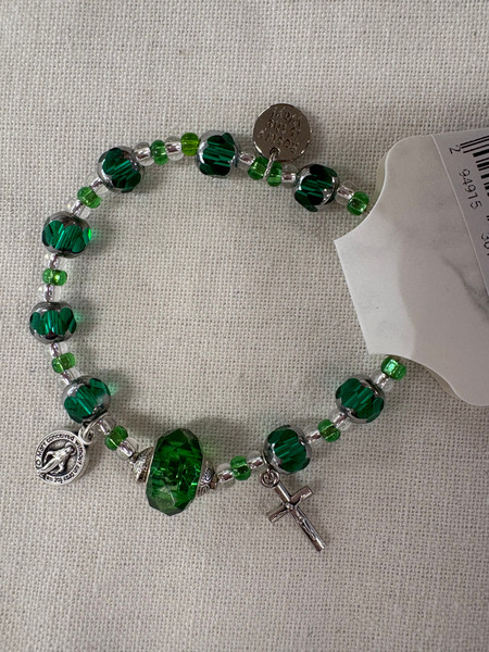 RIW Silver Green Rosary Bracelet