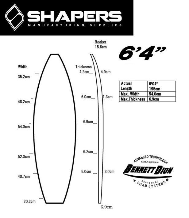 6'4 Shortboard Blank Dion Chemicals