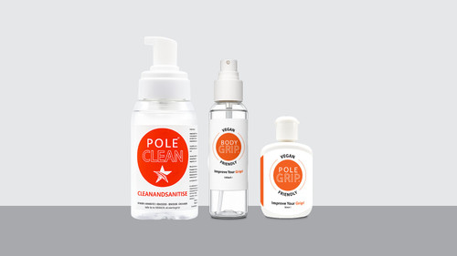 Our Grip and Clean 3-in-1 pack features a 50ml bottle of PoleGrip and a 100ml bottle of BodyGrip, both proudly vegan-friendly. Complete your journey with a 250ml bottle of alcohol-free PoleClean, designed to elevate your experience.