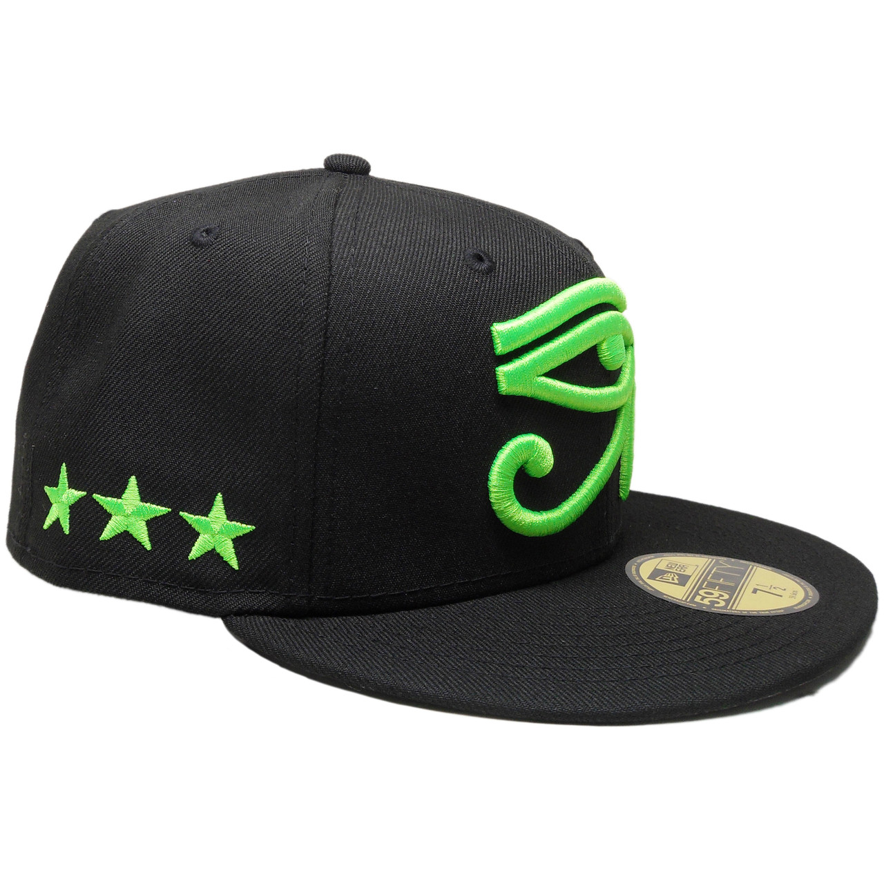 24時間以内発送 完売品 7 3/8 New Era Eyes of Horus Eye of Horus Custom New Era 59Fifty Fitted Hat - Black, Neon Green