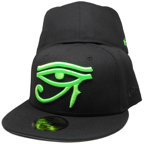 24時間以内発送 完売品 7 3/8 New Era Eyes of Horus Eye of Horus Custom New Era 59Fifty Fitted Hat - Black, Neon Green