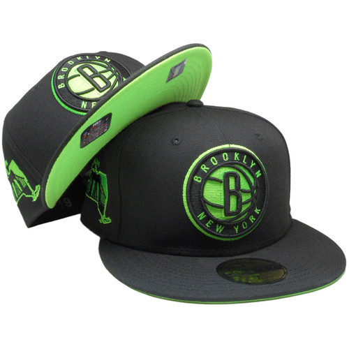 Brooklyn Nets Custom New Era 59Fifty Fitted - Black, Lime, Electric Green