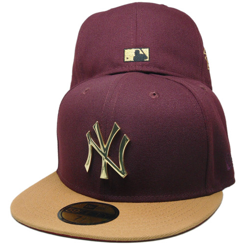 New York Yankees 99 WS Custom New Era Fitted - Maroon, Lt. Brown, Gold