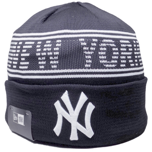 New York Yankees KIDS Sport Knit New Era Fleece Beanie - Navy, White, Gray