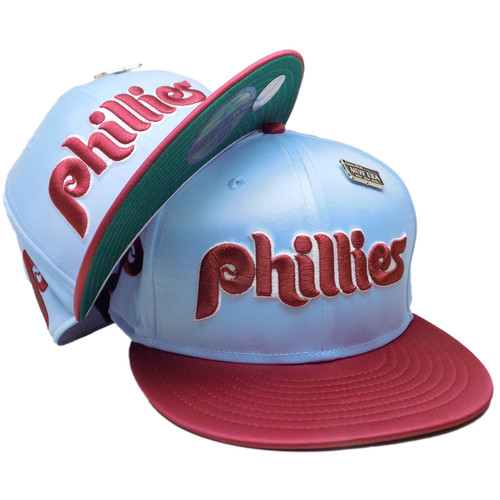Philadelphia Phillies New Era Spring Satin 59Fifty Fitted - Sky, Burgundy, Whit