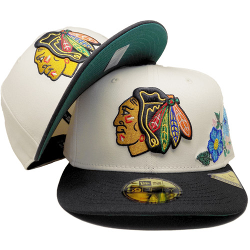Chicago Blackhawks New Era Tonal Floral 59Fifty Fitted Hat - Cream, Black, Multi Chicago Blackhawks New Era Tonal Floral 59Fifty Fitted Hat - Cream, Black, Multi