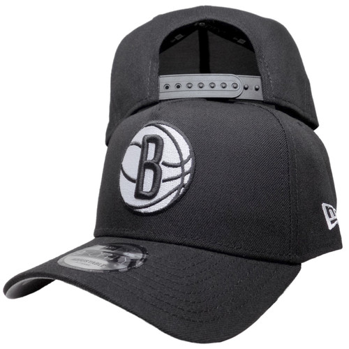 Brooklyn Nets New Era 9Forty A-Frame Snapback Hat - Black, White, Gray