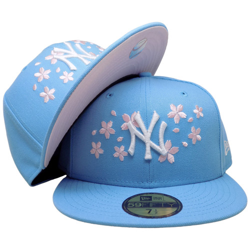 NY Yankees Cherry Blossoms Custom New Era Fitted - Sky Blue, White