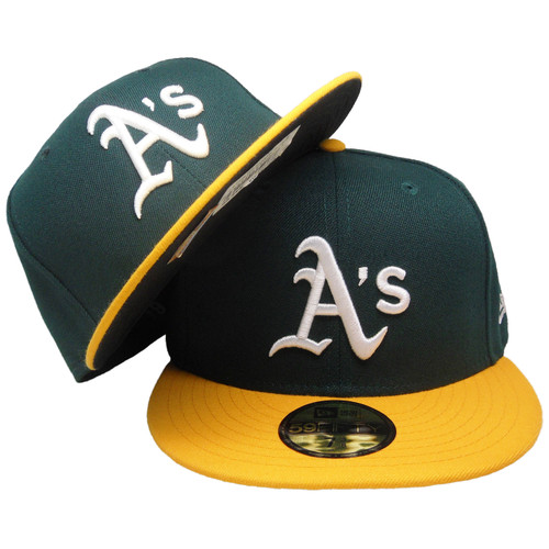 Oakland A's New Era Onfield Official Fitted Hat - Hunter Green, Yellow, White