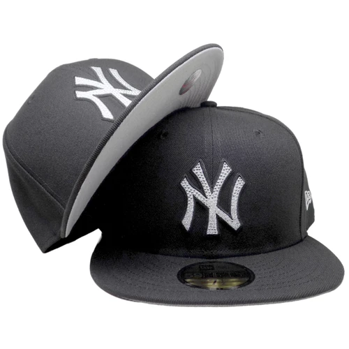 New York Yankees New Era Rhinestone 5950 Fitted - Black, Silver, White