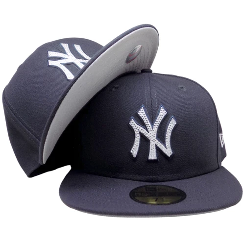 New York Yankees New Era Rhinestone 5950 Fitted - Navy, Silver, White