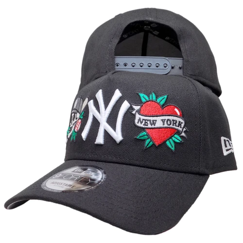 NY Yankees Skull & Heart Custom 9FORTY AF Snapback – Black, White, Multi