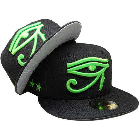 Eye of Horus Custom New Era 59Fifty Fitted Hat - Black, Neon Green