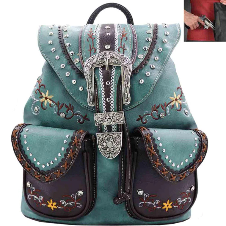 Buckle Embroidery Concealed Carry Western Cowgirl Backpack