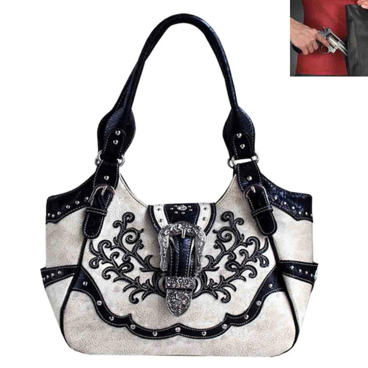 CCW Western Buckle Floral Embroidery Shoulder Tote