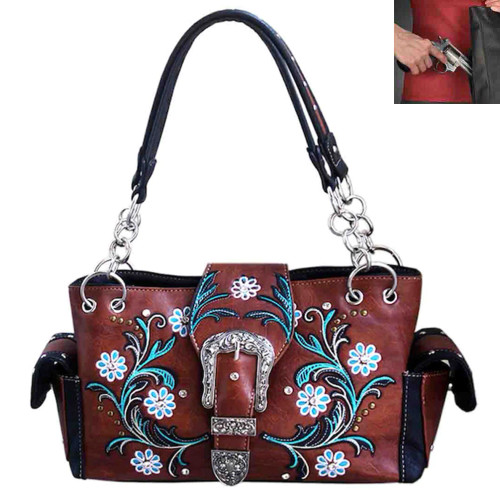 Amazon.com: Zzfab Rhinestone Cross Embroidered Floral Western Handbag Black  : Clothing, Shoes & Jewelry