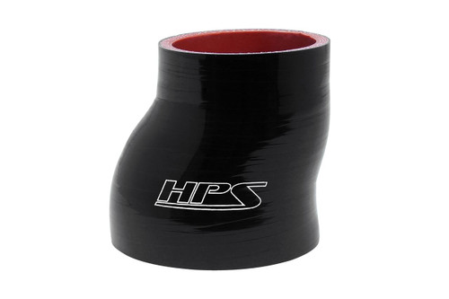 HPS Performance 2.25" - 2.50" ID, 6" Long High Temp 4-ply Reinforced, Silicone Offset Reducer Coupler Hose Black - HTSOR-225-250-L6-BLK