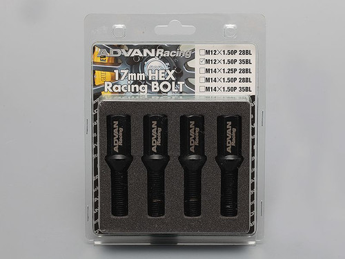 Advan Racing Lug Bolt 17H 12X1.50 28MM Thread Black (4 PCS) - Z9561