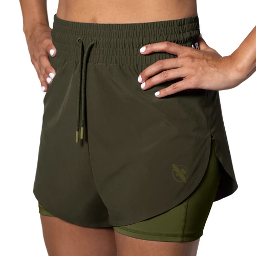 Women’s Mid Rise Layered Shorts - Olive - 1