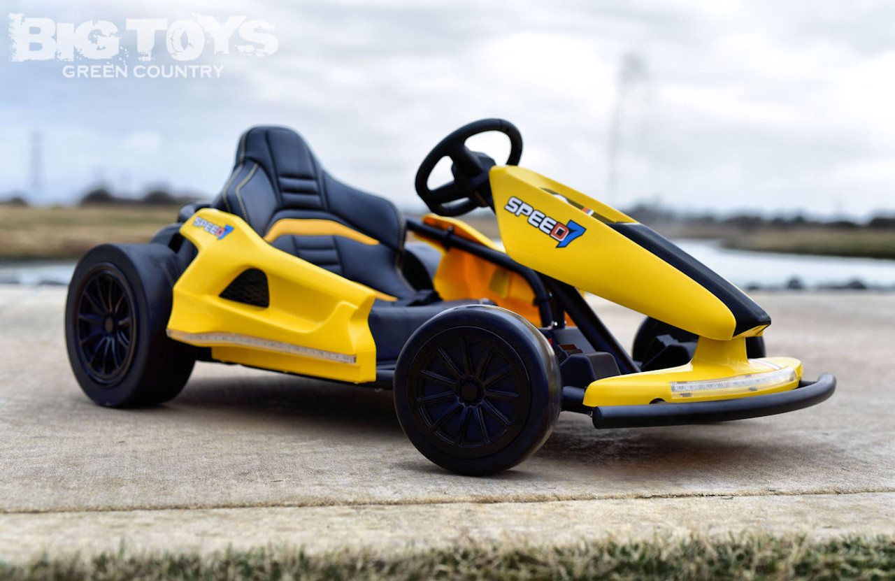 24v Bullet Electric Drift Kart w/ Upgraded Motors & Leather Seat - Yellow