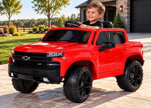 Chevy Silverado Ride On Pickup Truck w/ Remote Control & Leather Seat - Red