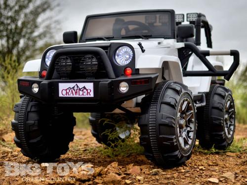 Lifted Crawler Ride On Truck w/ Big Wheels & Parental Remote - White