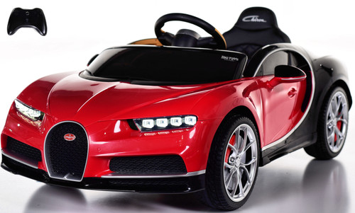Bugatti Chiron Ride On Car w/ Rubber Tires & Leather Seat - Red