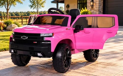 Chevy Silverado Ride On Pickup Truck w/ Remote Control & Leather Seat - Pink