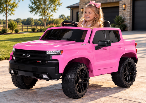 Chevy Silverado Ride On Pickup Truck w/ Remote Control & Leather Seat - Pink