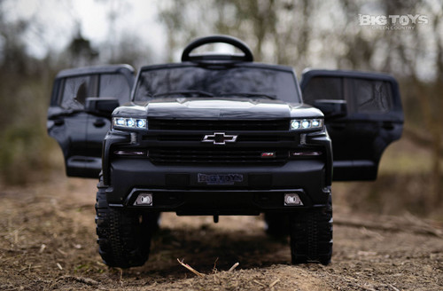 Chevy Silverado Ride On Pickup Truck w/ Remote Control & Leather Seat - Black