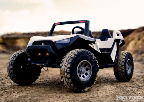 24v Challenger XL 2.0 4x4 Ride On Buggy w/ Leather Seat & Rubber Tires - White