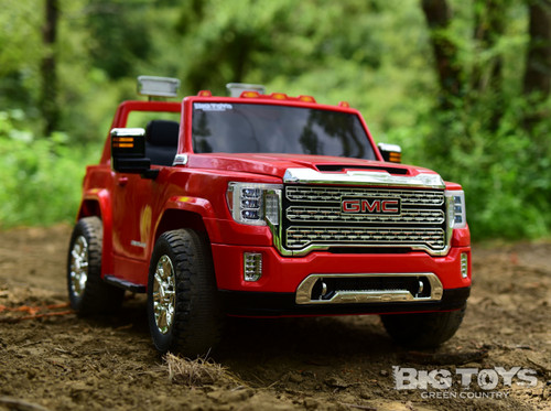 4x4 GMC Denali Ride On Truck w/ Leather Seat & Rubber Tires - Red