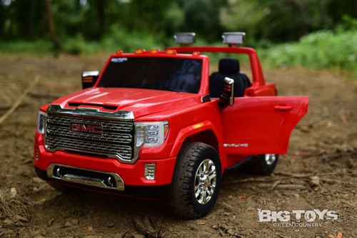 4x4 GMC Denali Ride On Truck w/ Leather Seat & Rubber Tires - Red