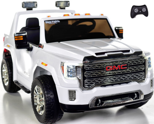 4x4 GMC Denali Ride On Truck w/ Leather Seat & Rubber Tires - White
