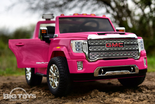 4x4 GMC Denali Ride On Truck w/ Leather Seat & Rubber Tires - Pink