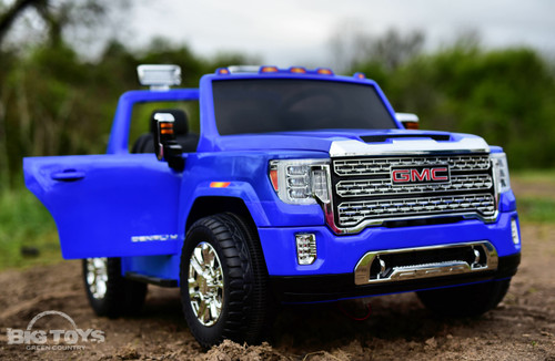 4x4 GMC Denali Ride On Truck w/ Leather Seat & Rubber Tires - Blue