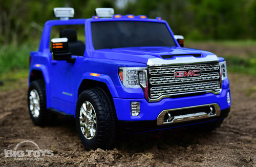 4x4 GMC Denali Ride On Truck w/ Leather Seat & Rubber Tires - Blue