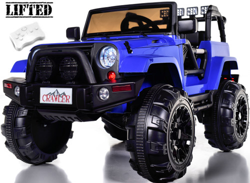 Lifted Crawler Ride On Truck w/ Big Wheels & Parental Remote - Blue