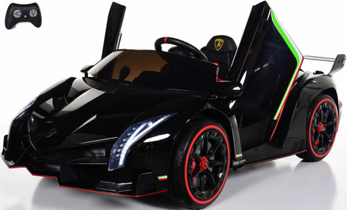 Lamborghini Veneno All Wheel Drive Ride On Car w/ Leather Seat & Rubber Tires - Black