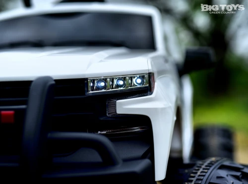 24v Lifted Chevy Silverado Ride On Pickup Truck w/ Remote Control & Leather Seat - White