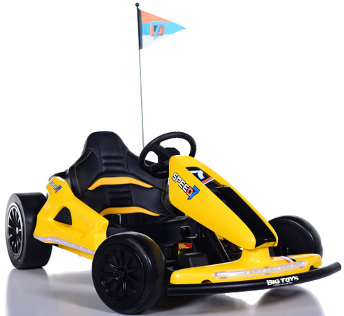 24v Bullet Electric Drift Kart w/ Upgraded Motors & Leather Seat - Yellow - Big  Toys Green Country
