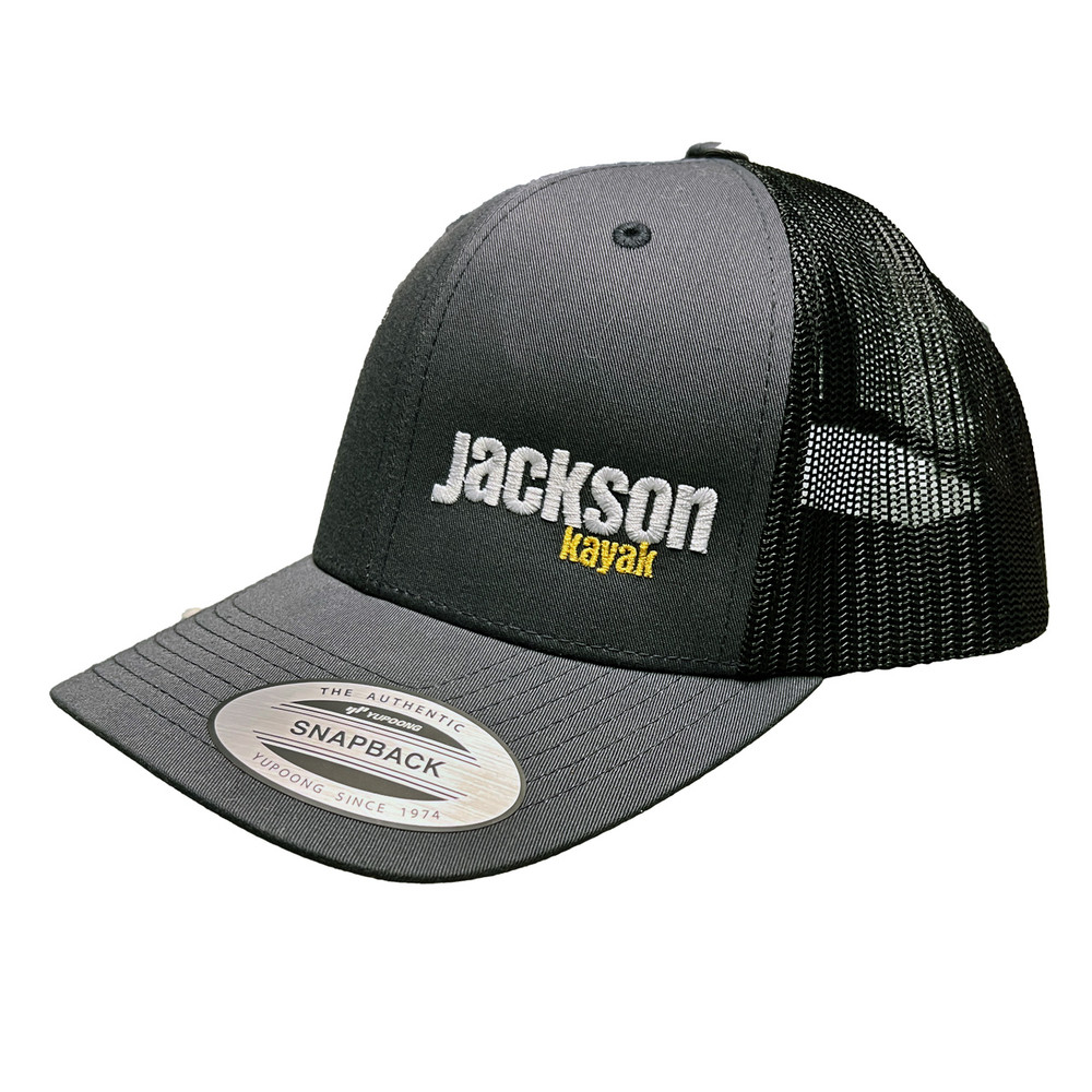 Jackson Kayak Grey Black Embroidered Trucker Hat