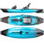 2025 Bite FD Storm, Top, Bottom, and Side Views. Light Blue kayak with black tips.