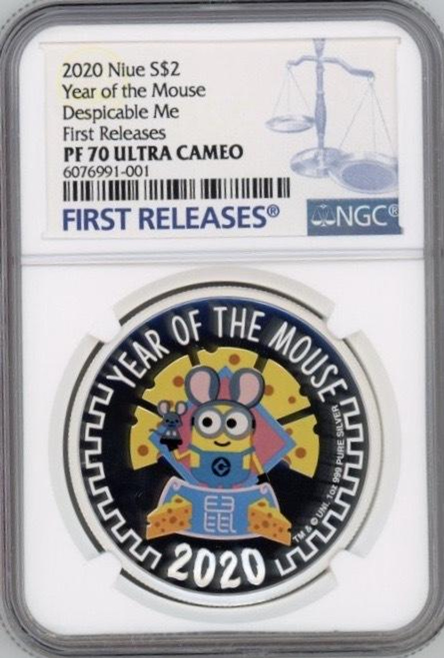 DESPICABLE ME MINIONS YEAR OF THE MOUSE 2020 NIUE 1oz SILVER COIN NGC PF70  UC FR